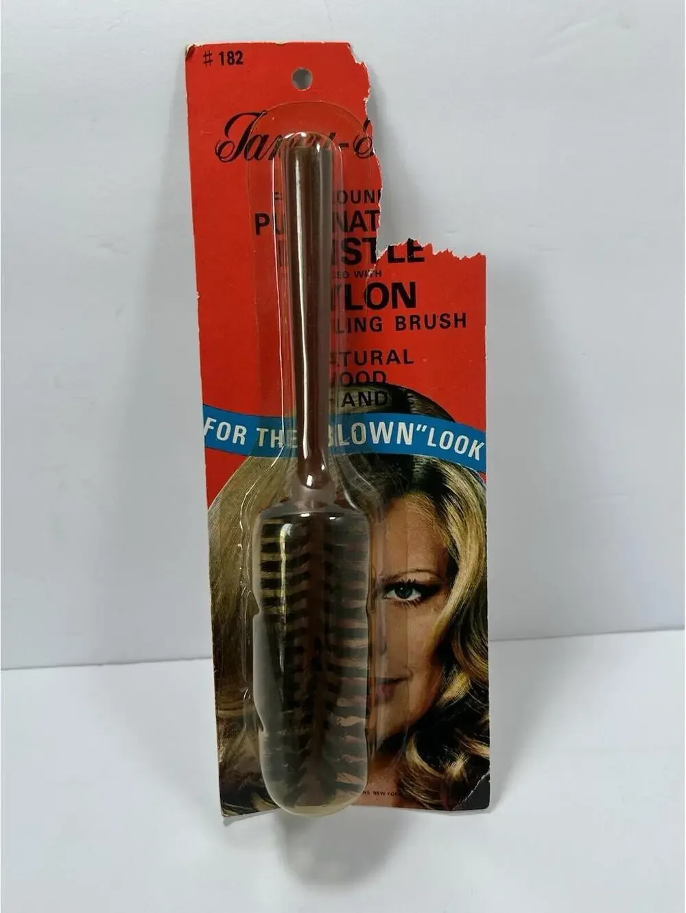 Vintage Round Nylon Bristles Natural Wood Hair Brush #182 Blown Look NIB